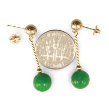 Load image into Gallery viewer, 14K Yellow Gold Green Jade Twist Tube Earrings