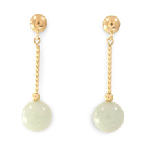 Load image into Gallery viewer, 14K Yellow Gold Celadon Green Jade Twist Tube Earrings