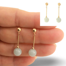 Load image into Gallery viewer, 14K Yellow Gold Celadon Green Jade Twist Tube Earrings