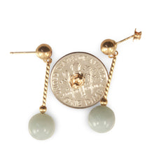 Load image into Gallery viewer, 14K Yellow Gold Celadon Green Jade Twist Tube Earrings