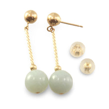 Load image into Gallery viewer, 14K Yellow Gold Celadon Green Jade Twist Tube Earrings
