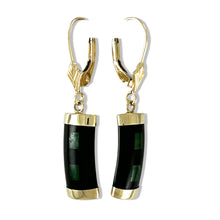Load image into Gallery viewer, 14K Yellow Gold Leverback Jade &amp; Black Onyx Dangle Earrings