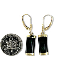 Load image into Gallery viewer, 14K Yellow Gold Leverback Jade &amp; Black Onyx Dangle Earrings