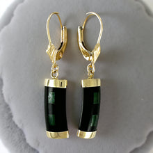 Load image into Gallery viewer, 14K Yellow Gold Leverback Jade &amp; Black Onyx Dangle Earrings