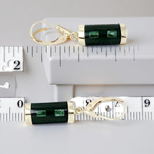 Load image into Gallery viewer, 14K Yellow Gold Leverback Jade &amp; Black Onyx Dangle Earrings