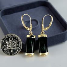 Load image into Gallery viewer, 14K Yellow Gold Leverback Jade &amp; Black Onyx Dangle Earrings