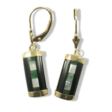 Load image into Gallery viewer, 14K Yellow Gold Leverback Onyx &amp; Mother of Pearl Dangle Earrings
