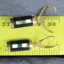 Load image into Gallery viewer, 14K Yellow Gold Leverback Onyx &amp; Mother of Pearl Dangle Earrings