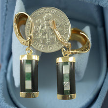 Load image into Gallery viewer, 14K Yellow Gold Leverback Onyx &amp; Mother of Pearl Dangle Earrings