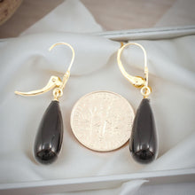 Load image into Gallery viewer, 14K Yellow Gold Leverback Black Onyx Drop Earrings