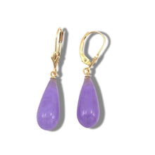 Load image into Gallery viewer, 14K Yellow Gold Leverback Purple Jade Drop Earrings