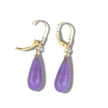 Load image into Gallery viewer, 14K Yellow Gold Leverback Purple Jade Drop Earrings