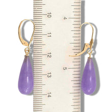 Load image into Gallery viewer, 14K Yellow Gold Leverback Purple Jade Drop Earrings