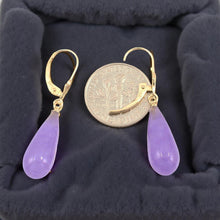 Load image into Gallery viewer, 14K Yellow Gold Leverback Purple Jade Drop Earrings