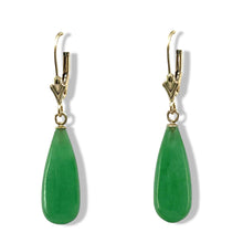 Load image into Gallery viewer, 14K Yellow Gold Leverback Green Jade Drop Earrings