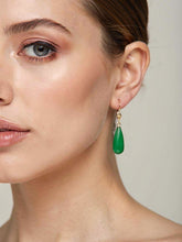 Load image into Gallery viewer, 14K Yellow Gold Leverback Green Jade Drop Earrings