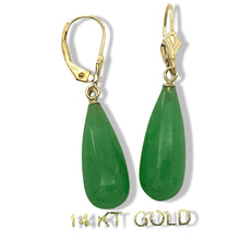 Load image into Gallery viewer, 14K Yellow Gold Leverback Green Jade Drop Earrings