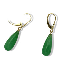 Load image into Gallery viewer, 14K Yellow Gold Leverback Green Jade Drop Earrings