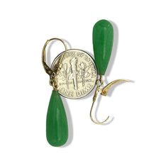 Load image into Gallery viewer, 14K Yellow Gold Leverback Green Jade Drop Earrings