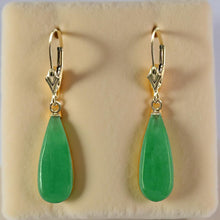 Load image into Gallery viewer, 14K Yellow Gold Leverback Green Jade Drop Earrings