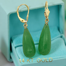 Load image into Gallery viewer, 14K Yellow Gold Leverback Green Jade Drop Earrings