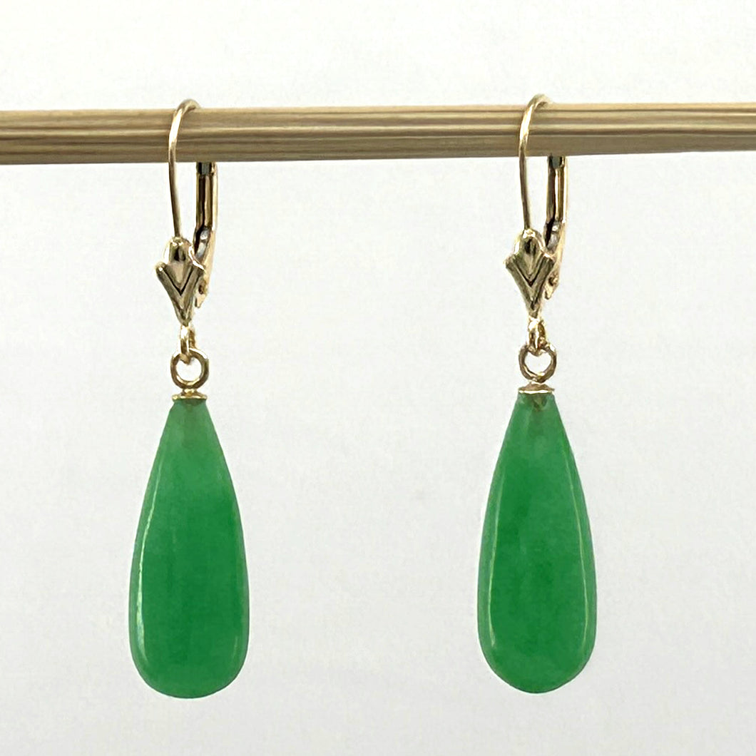 1101243 GREEN JADE 14KT SOLID YELLOW GOLD LEVERBACK DROP EARRINGS