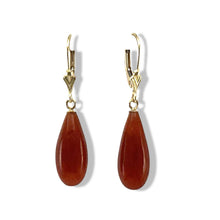 Load image into Gallery viewer, 14K Yellow Gold Leverback Green Jade Drop Earrings