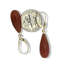 Load image into Gallery viewer, 14K Yellow Gold Leverback Green Jade Drop Earrings