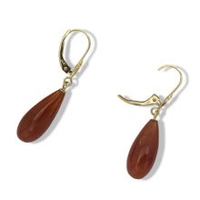 Load image into Gallery viewer, 14K Yellow Gold Leverback Green Jade Drop Earrings