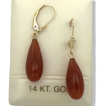 Load image into Gallery viewer, 14K Yellow Gold Leverback Green Jade Drop Earrings