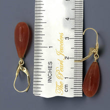 Load image into Gallery viewer, 14K Yellow Gold Leverback Green Jade Drop Earrings