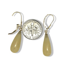 Load image into Gallery viewer, 14Kt Yellow Gold Leverback Yellow Jade Drop Earrings