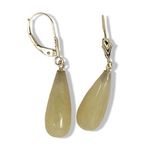 Load image into Gallery viewer, 14Kt Yellow Gold Leverback Yellow Jade Drop Earrings
