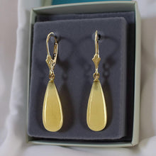 Load image into Gallery viewer, 14Kt Yellow Gold Leverback Yellow Jade Drop Earrings