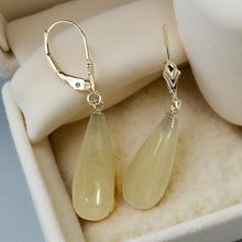 Load image into Gallery viewer, 14Kt Yellow Gold Leverback Yellow Jade Drop Earrings