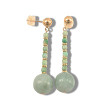 Load image into Gallery viewer, 14K Yellow Gold Celadon Green Jadeite Dangling Earrings