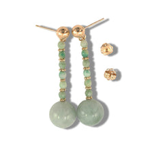 Load image into Gallery viewer, 14K Yellow Gold Celadon Green Jadeite Dangling Earrings