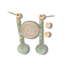Load image into Gallery viewer, 14K Yellow Gold Celadon Green Jadeite Dangling Earrings