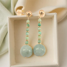 Load image into Gallery viewer, 14K Yellow Gold Celadon Green Jadeite Dangling Earrings