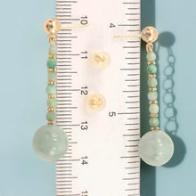Load image into Gallery viewer, 14K Yellow Gold Celadon Green Jadeite Dangling Earrings