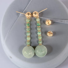 Load image into Gallery viewer, 14K Yellow Gold Celadon Green Jadeite Dangling Earrings