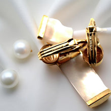 Load image into Gallery viewer, 14K Yellow Gold Dangle Curved Shaped Mother of Pearl Clip-On Earrings