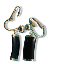 Load image into Gallery viewer, 14K Yellow Gold Dangle Curved Shaped Black Onyx Clip-On Earrings