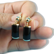 Load image into Gallery viewer, 14K Yellow Gold Dangle Curved Shaped Black Onyx Clip-On Earrings