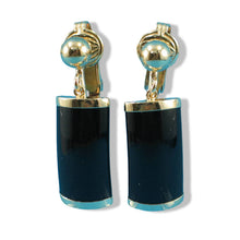 Load image into Gallery viewer, 14K Yellow Gold Dangle Curved Shaped Black Onyx Clip-On Earrings