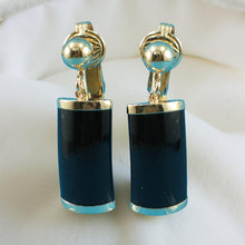 Load image into Gallery viewer, 14K Yellow Gold Dangle Curved Shaped Black Onyx Clip-On Earrings