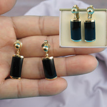 Load image into Gallery viewer, 14K Yellow Gold Dangle Curved Shaped Black Onyx Clip-On Earrings