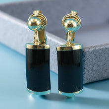 Load image into Gallery viewer, 14K Yellow Gold Dangle Curved Shaped Black Onyx Clip-On Earrings