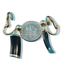 Load image into Gallery viewer, 14K Yellow Gold Dangle Curved Shaped Black Onyx Clip-On Earrings