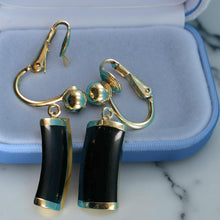 Load image into Gallery viewer, 14K Yellow Gold Dangle Curved Shaped Black Onyx Clip-On Earrings